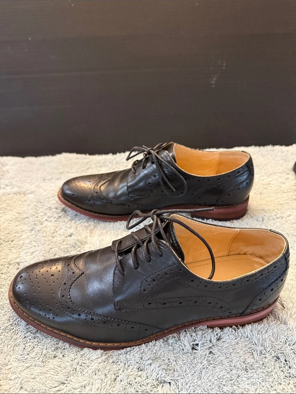 Women’s Classic Oxford Brogue Wingtip Leather Shoes - Picture 3 of 7